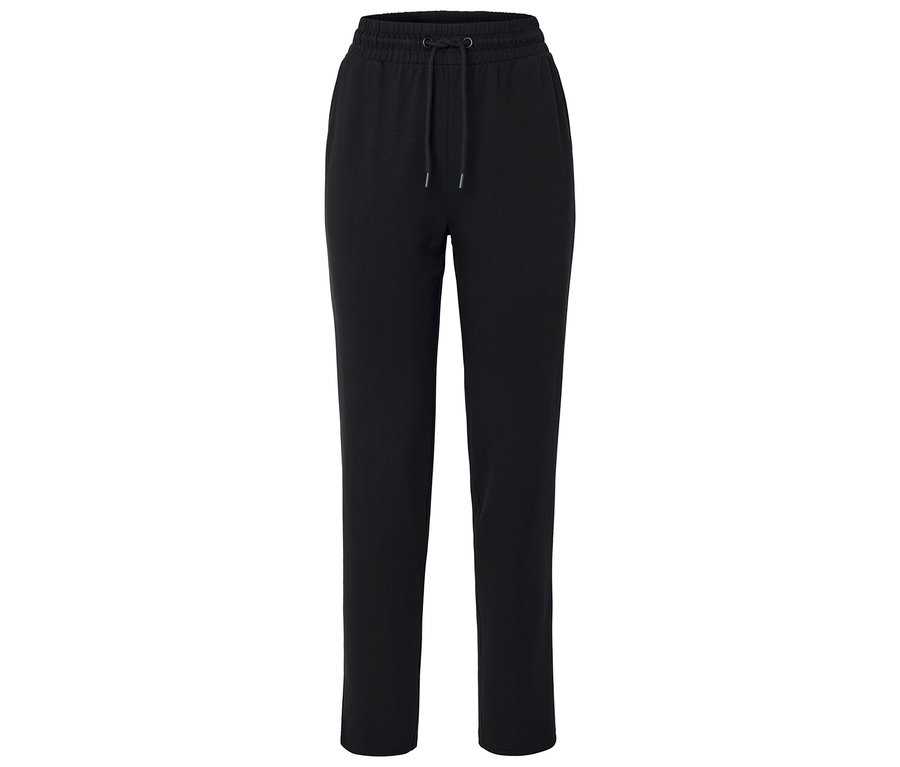 Schwarze Trainingshose mit Kordelzug in der Taille.