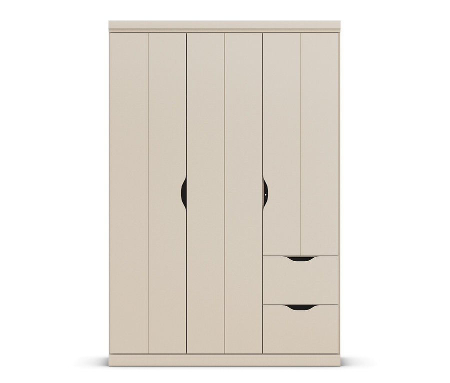 Beiger Kleiderschrank »Frieda« mit drei Türen und zwei Schubladen.