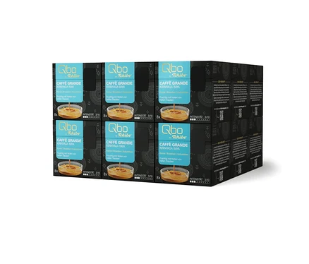 Stapel Qbo by Tchibo Caffè Grande Kirinyaga Baya Kaffeepackungen, je 8 Kapseln, Intensität 3/10, fruchtig mit Noten von hellen Trauben, aus Kenia, Brasilien, Kolumbien.