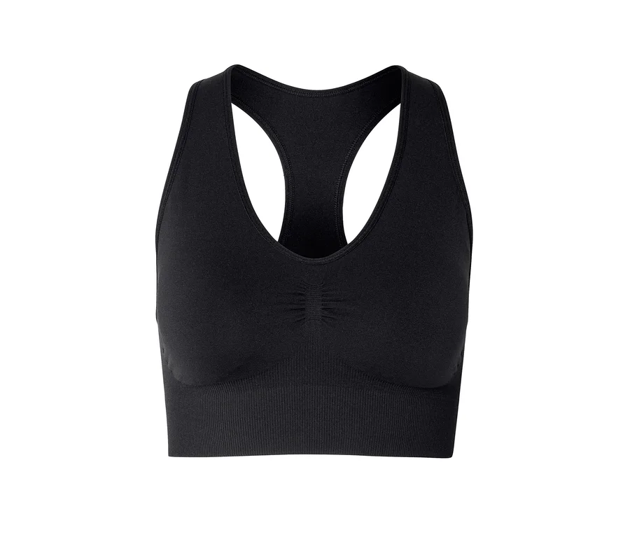 Schwarzer Sport-BH mit Racerback-Design und geripptem Unterbrustband.
