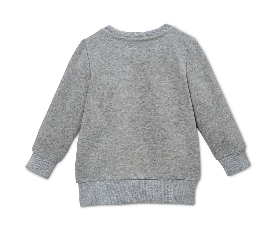 Detailaufnahme eines grauen Sweatshirts.