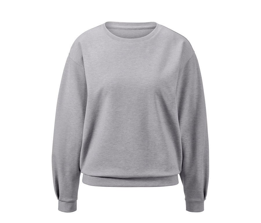 Graues Sweatshirt mit Ballonärmeln.