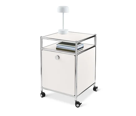 Weißer Rollcontainer Metall »CN3« mit Klappe.