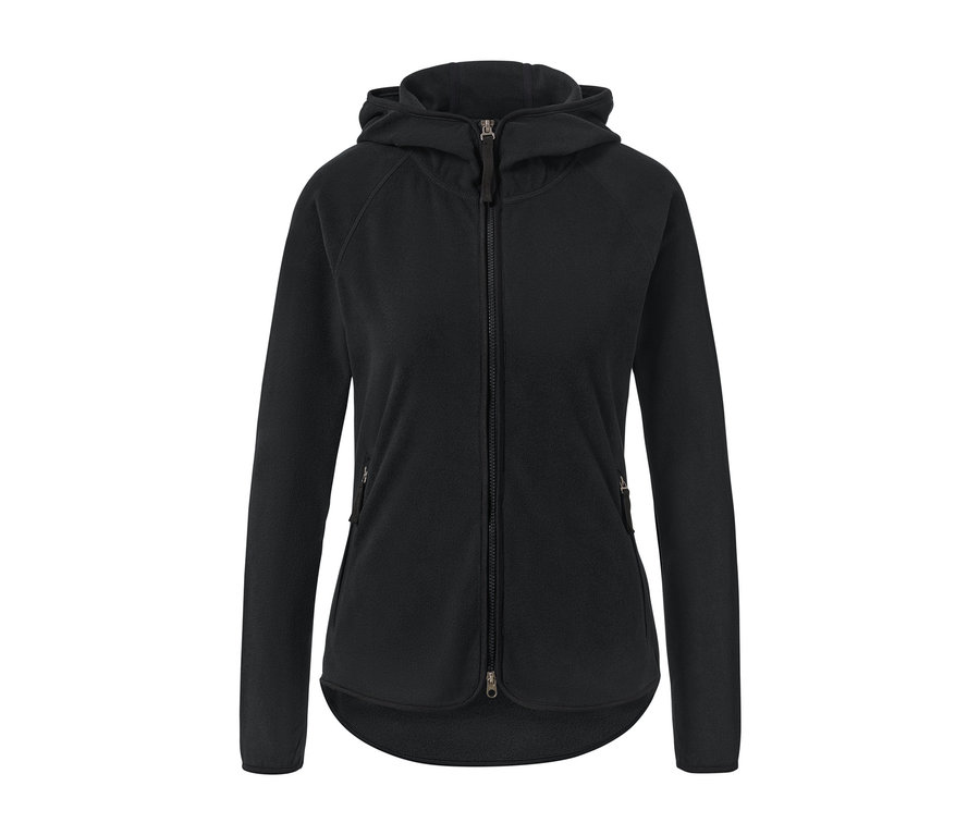Eine schwarze Kapuzen-Fleecejacke.