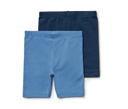 Zwei blaue Kinder-Radler-Leggings.