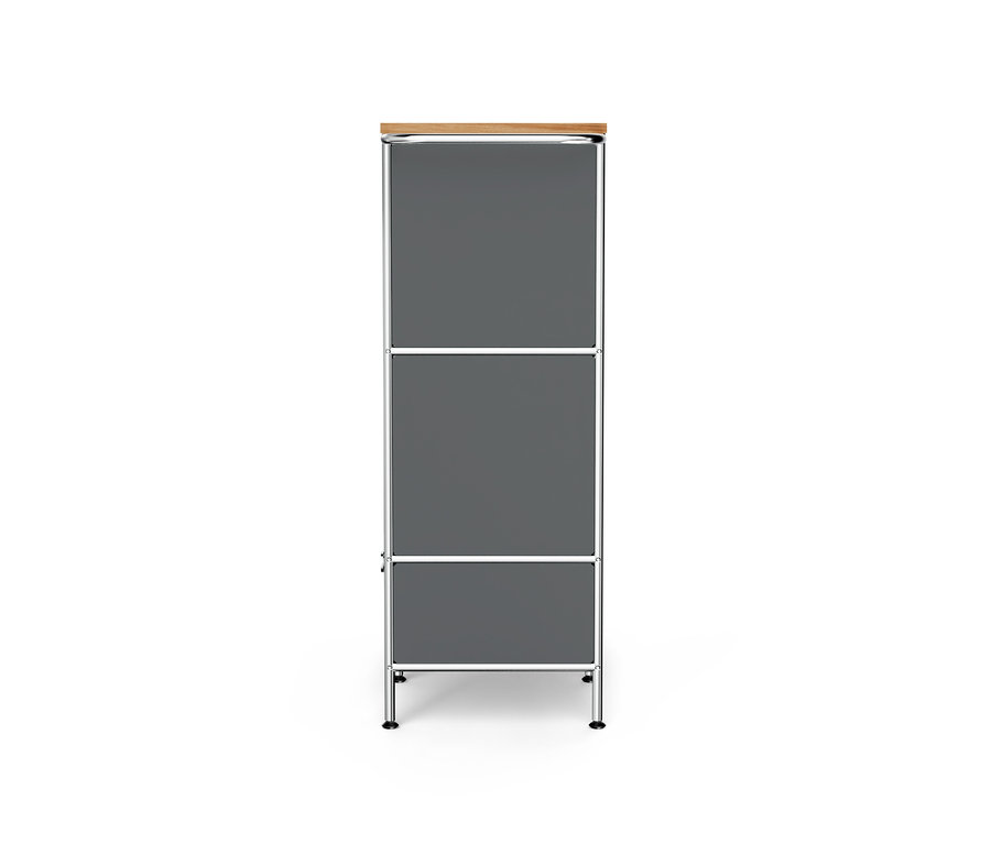 Graues Sideboard Metall »CN3« mit Holzplatte, 1 Klappenfach und 4 Schubladen.