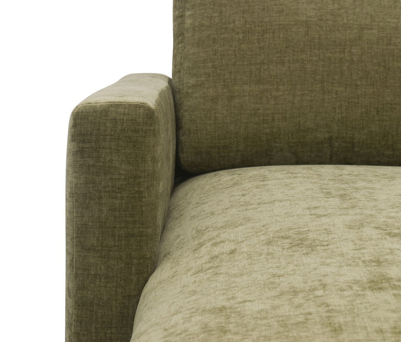 Detailansicht eines olivfarbenen DOMO Longchair, linksbündig.