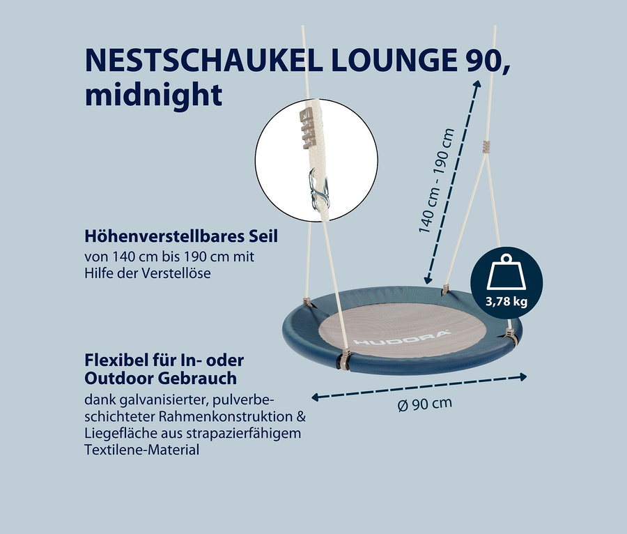 HUDORA Nestschaukel »Lounge«, midnight, Ø 90 cm, an Seilen hängend.