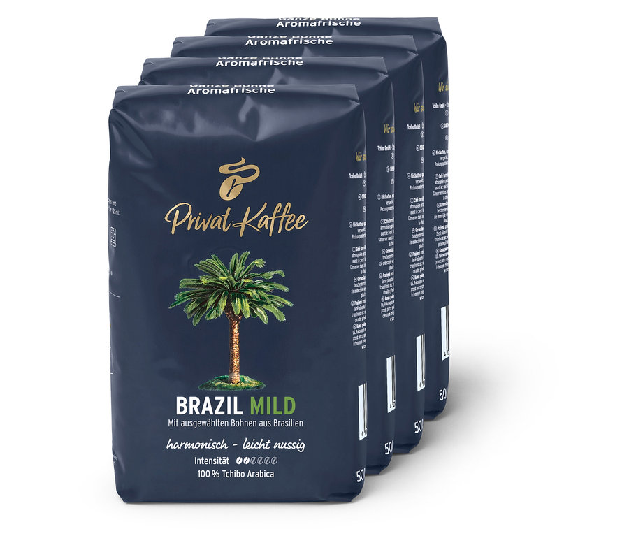 Privat Kaffee Brazil Mild - 4x 500g Ganze Bohne