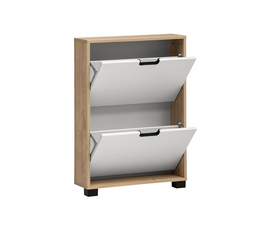 Geöffneter Schuhschrank "Emmik", weißeiche-matt-weiß, klein.