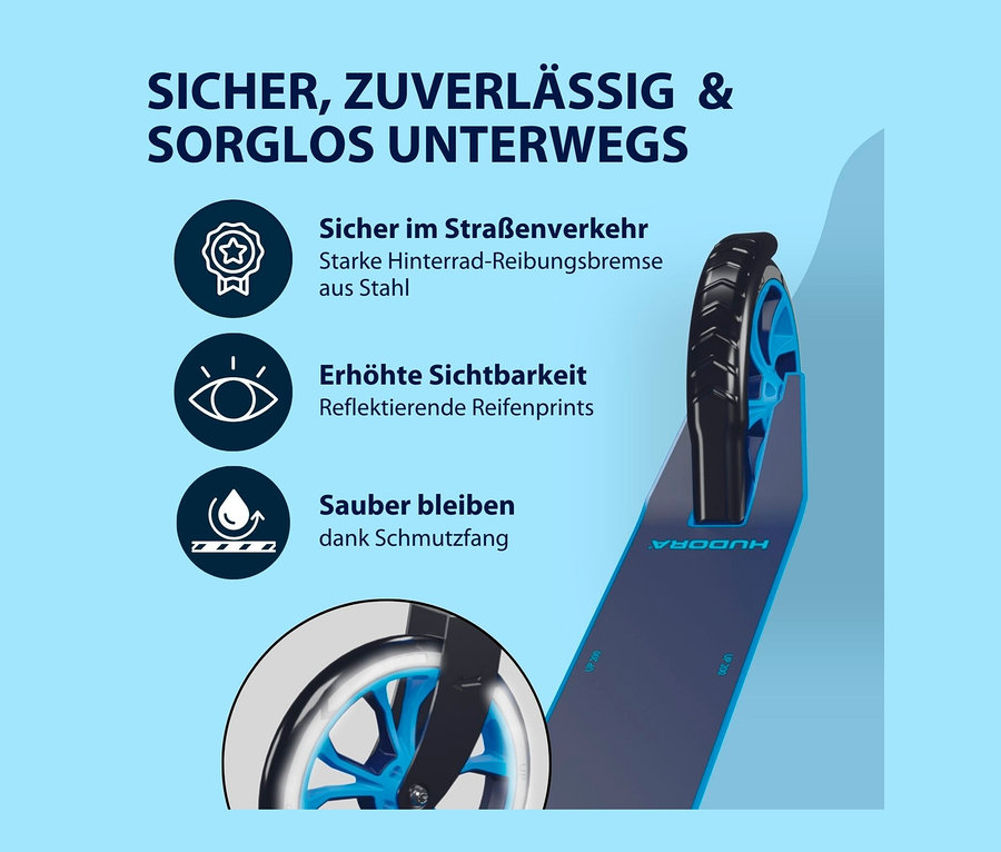 Nahaufnahme eines blauen HUDORA Scooter »Up 200«.