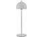 Eine weiße Lampe mit halbkugelförmigem Schirm.