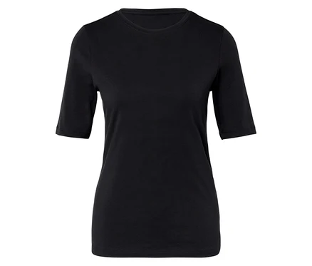 Schwarzes T-Shirt mit kurzen Ärmeln.