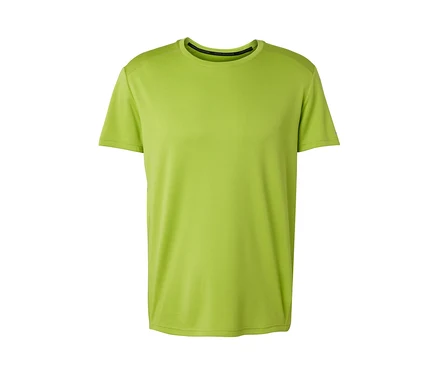 Ein limefarbenes Funktionsshirt auf weißem Hintergrund.