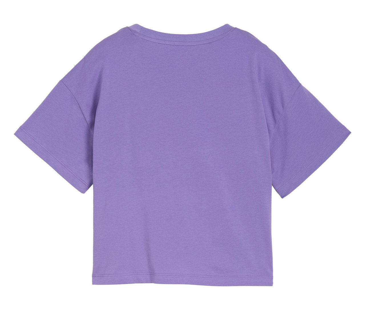 Lila T-Shirt, von hinten fotografiert.