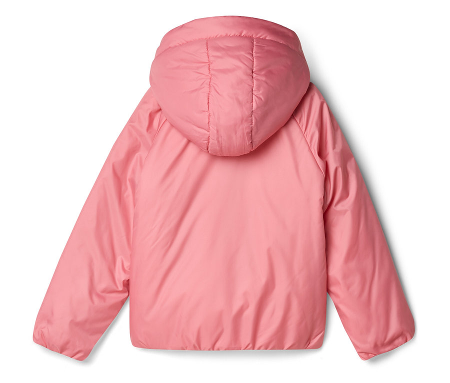 Rosa Steppjacke mit Kapuze, Rückansicht.