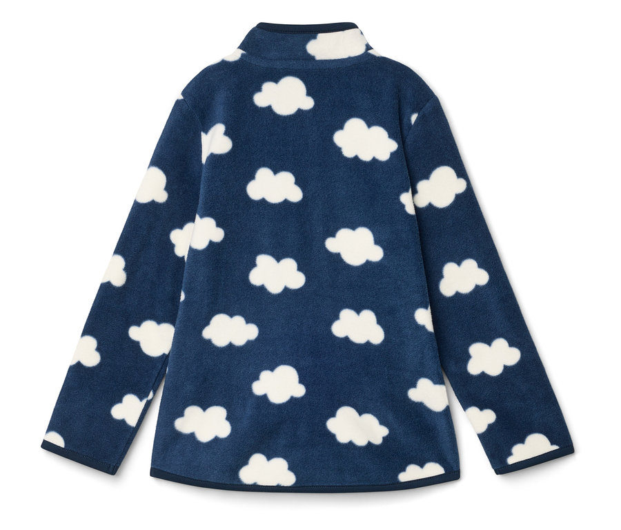 Dunkelblaues Fleece-Oberteil mit durchgehendem Wolkenmuster.