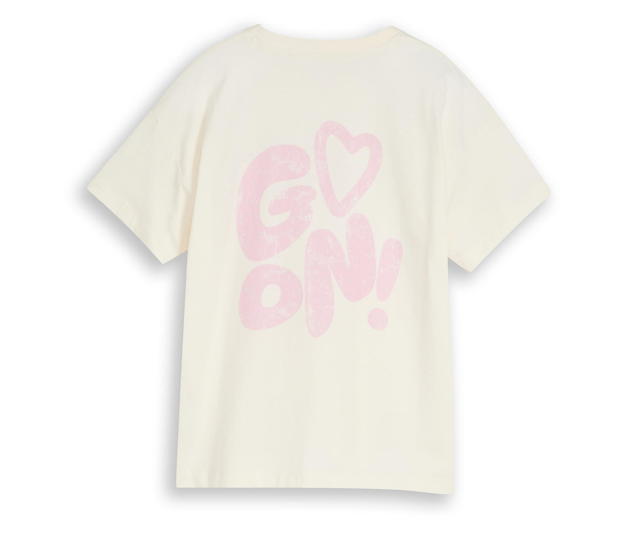 Weißes Tom Tailor T-Shirt mit Print "GO <Herz> ON!" auf der Rückseite.