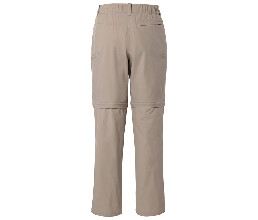 Beige Wanderhose mit abnehmbaren Hosenbeinen.
