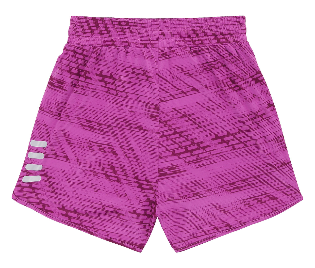 Nahaufnahme der FILA Damen-Funktionsshorts in Pink mit reflektierenden Streifen.