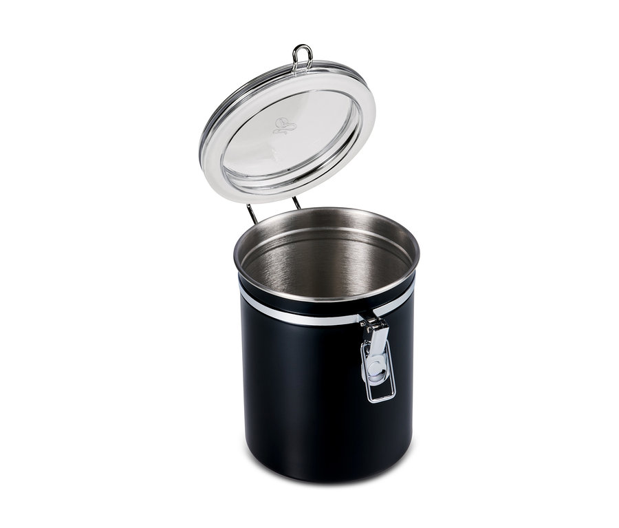 Geöffnete schwarze Aromadose.