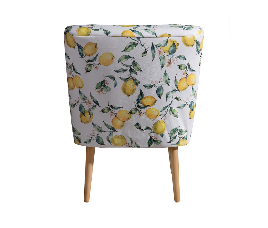Rückansicht des Cocktailsessels »Fiona« mit Zitronenprint.