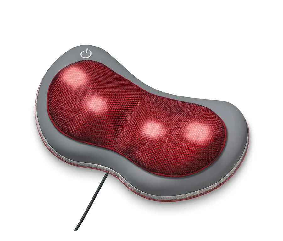 Graues Shiatsu-Massagekissen mit roter Massagefläche.