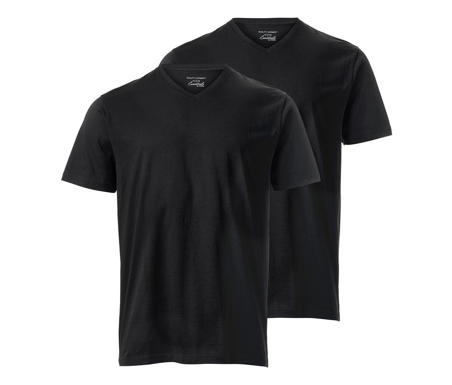 Zwei schwarze T-Shirts mit V-Ausschnitt, 2 Stück.