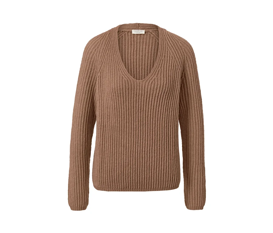 Beiger Grobstrick-Pullover mit Wolle.