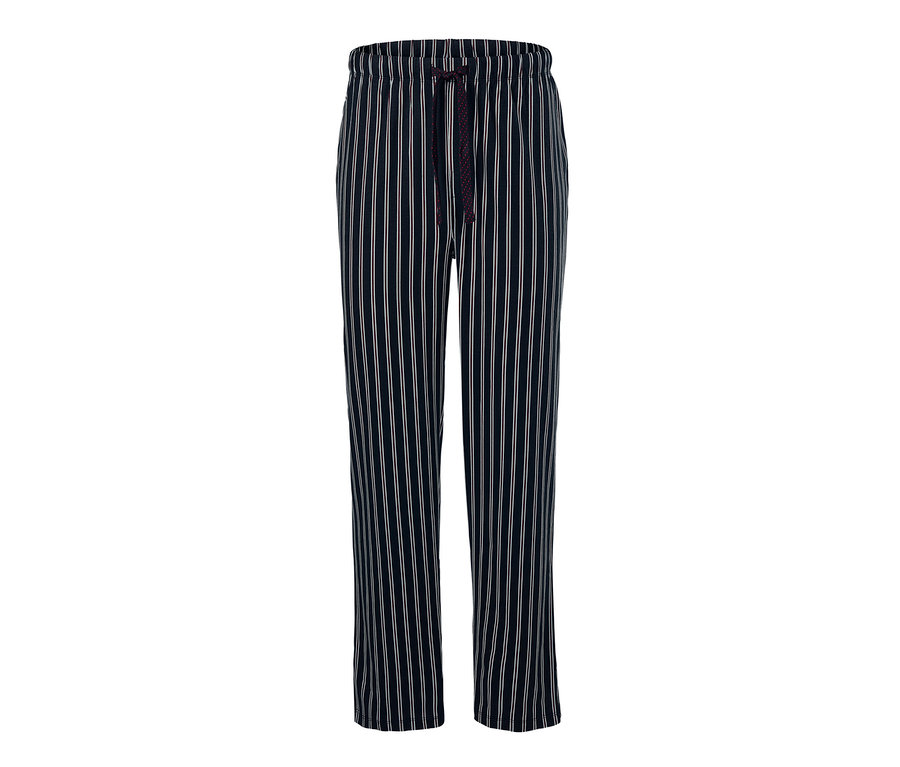 Eine lange, schwarz-weiss gestreifte Pyjamahose aus Jersey mit Kordelzug.