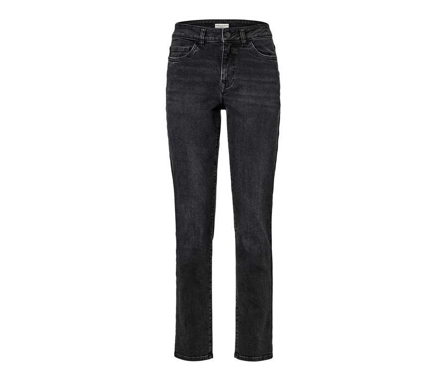 Eine schwarze Slim Jeans – Fit »Emma« vor weißem Hintergrund.
