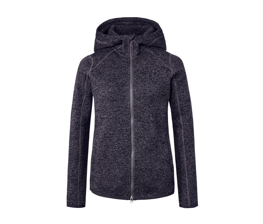 Dunkelblau melierte Kapuzen-Strickfleecejacke.
