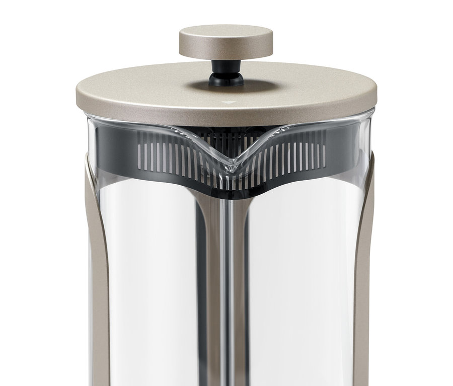 Detail einer Siebstempelkanne 800 ml, 6 Tassen, champagnerfarben.