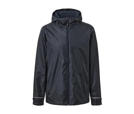 Dunkelblaue Unisex Regenjacke.