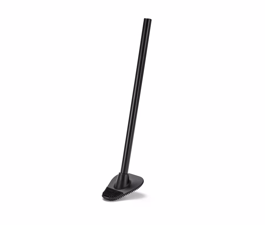 Eine schwarze Silikon-WC-Bürste.