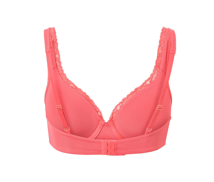 Rückansicht von Bügel-BH, Papaya, mit Spitzenbesatz.