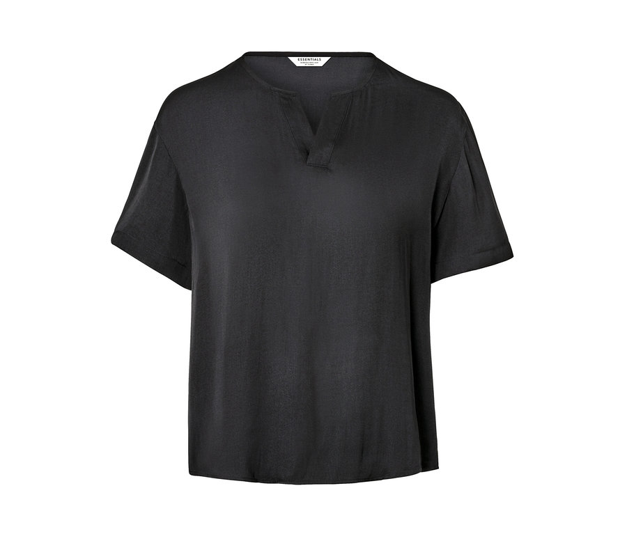 Schwarze Satin-Tunikabluse.