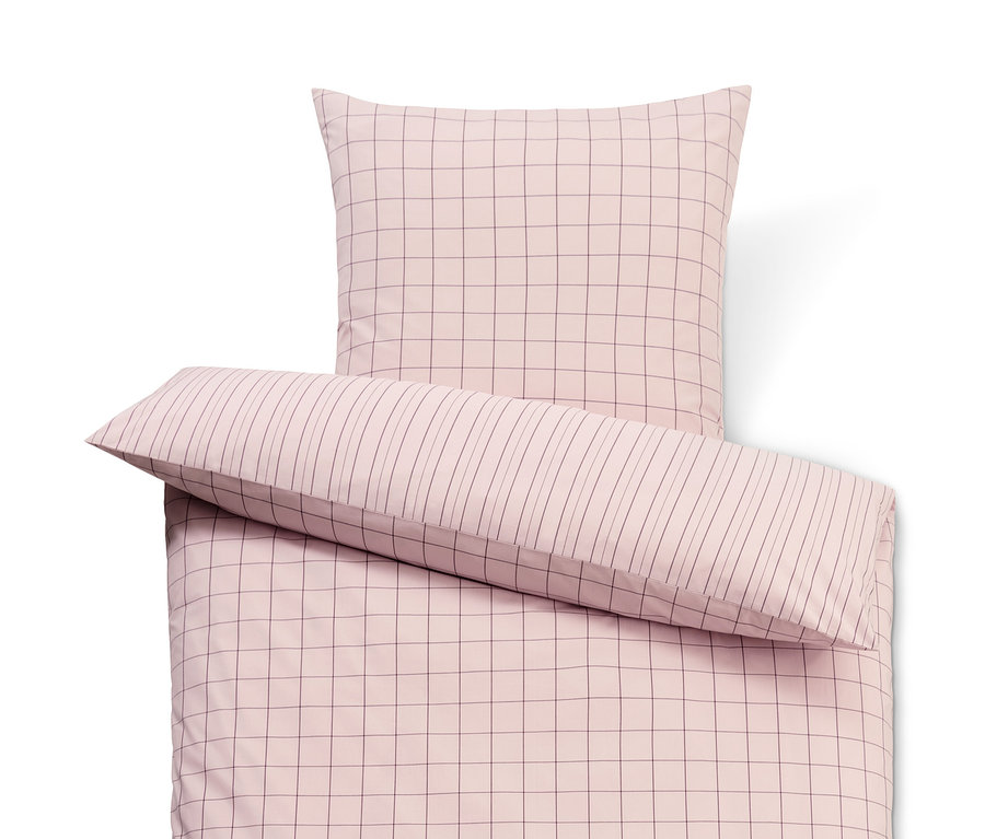 Rosa Premium-Baumwoll-Bettwäsche mit Karomuster, Normalgröße, mit Kissen.
