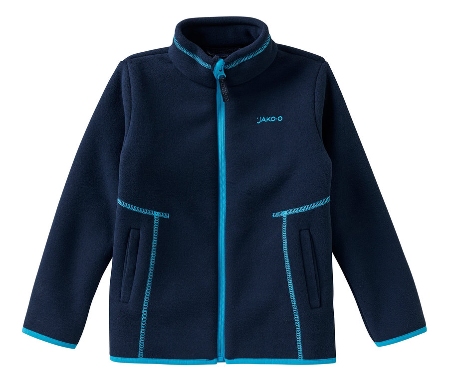 Marinefarbene JAKO-O Kuschelfleecejacke mit Stehkragen.