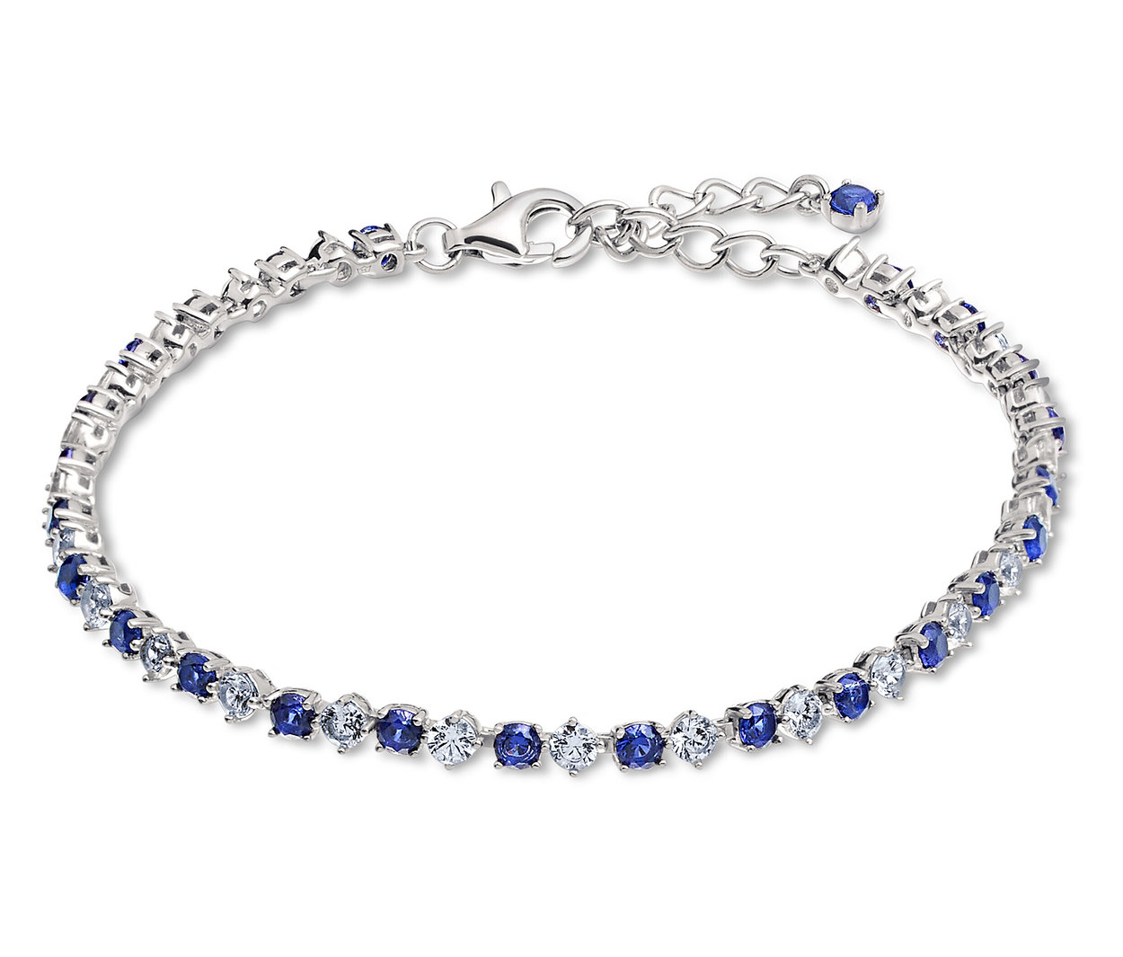 Silbernes Armband mit blauen und weißen Steinen.