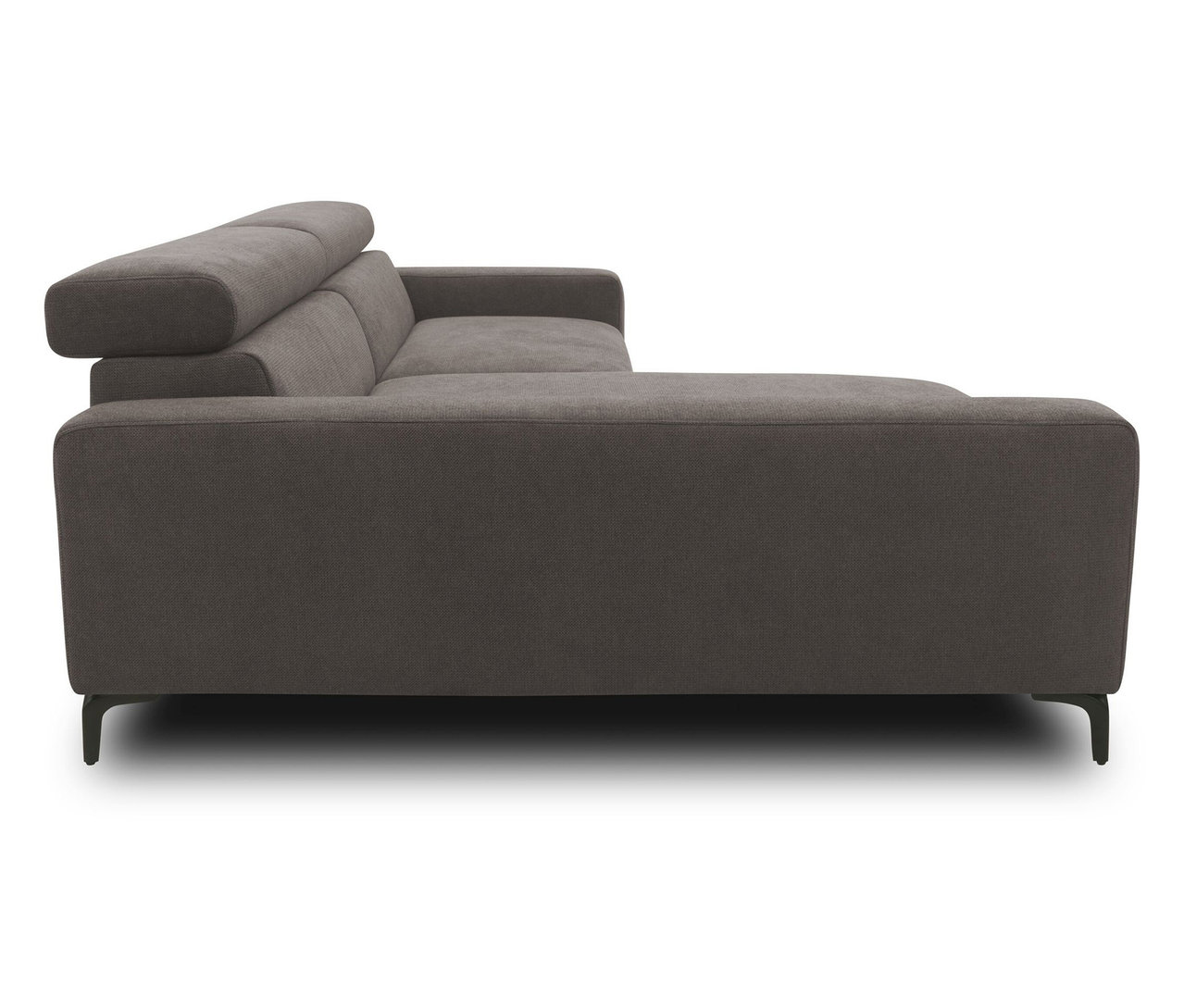 Seitenansicht des grauen DOMO collection Sofas, links.