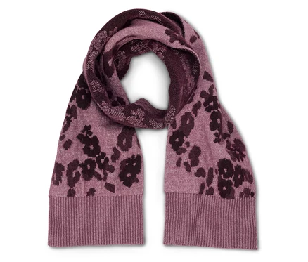 Lila-weinroter Schal mit Blumenmuster.