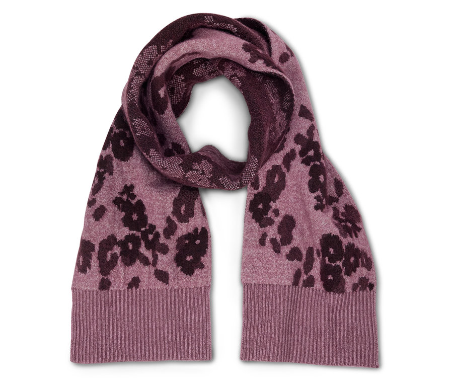 Lila-weinroter Schal mit Blumenmuster.