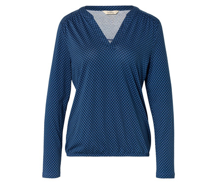 Dunkelblaues Langarmshirt mit kleinem Punktmuster.