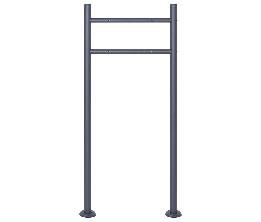 Graues Metall Fahrrad Rack auf weißem Hintergrund.