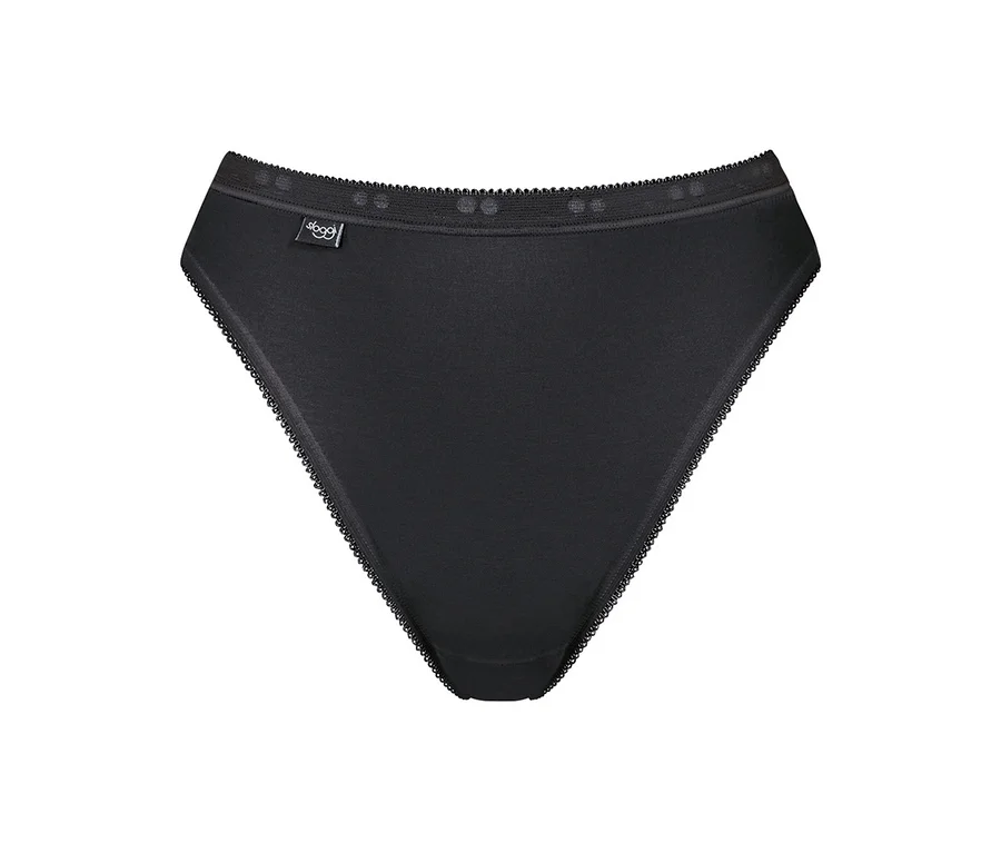 Schwarzer Slip mit Spitzenbesatz.