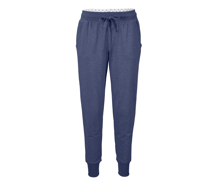 Eine blaue Loungewear-Hose mit Kordelzug am Bund.