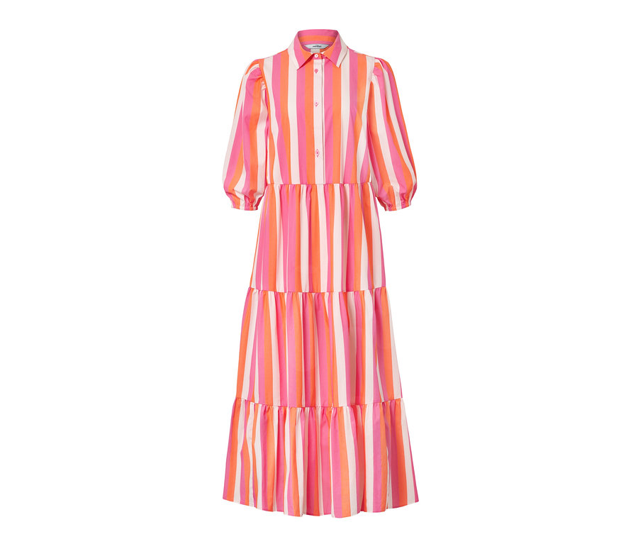 Gestreiftes Webkleid mit kurzen Ärmeln.