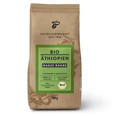 Braune Papiertüte Bio Äthiopien - 250 g Ganze Bohne Kaffee.