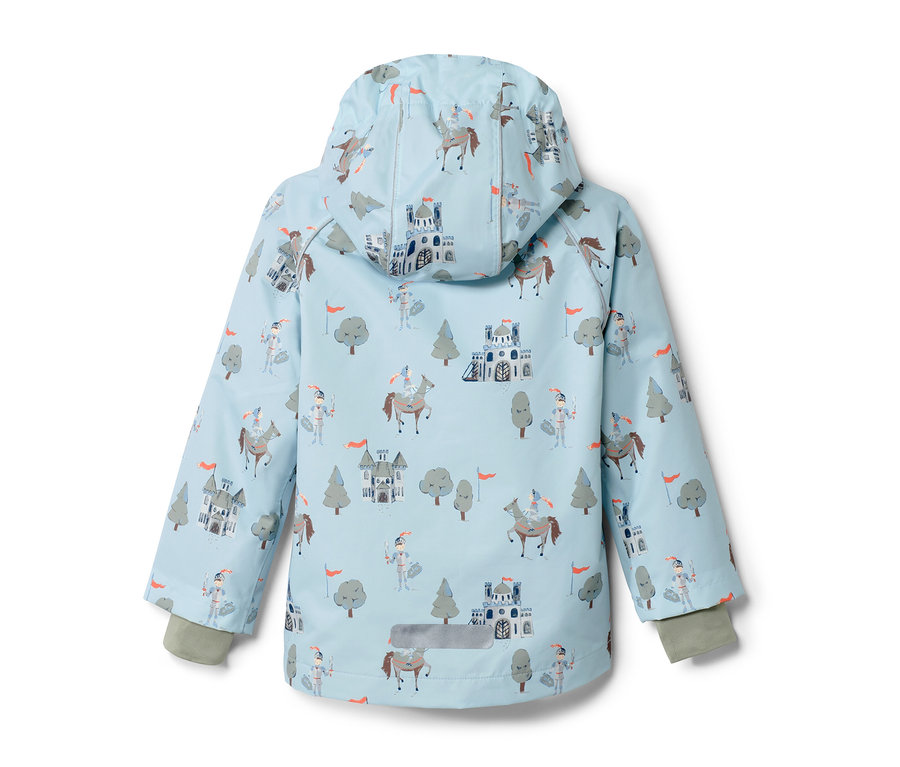 Rückseite einer Kinder-Regenjacke mit Ritter-Motiv.